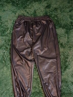 AKIRA Black Faux Leather Jogger Pants